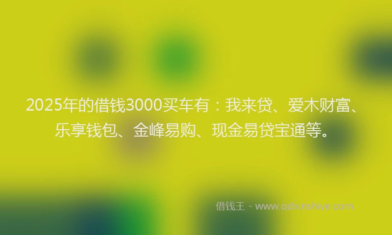 2025年的借钱3000买车有：我来贷、爱木财富、乐享钱包、金峰易购、现金易贷宝通等。