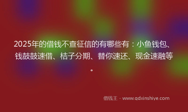 2025年的借钱不查征信的有哪些有：小鱼钱包、钱鼓鼓速借、桔子分期、替你速还、现金速融等。