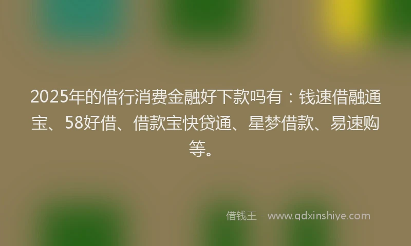 2025年的借行消费金融好下款吗有：钱速借融通宝、58好借、借款宝快贷通、星梦借款、易速购等。