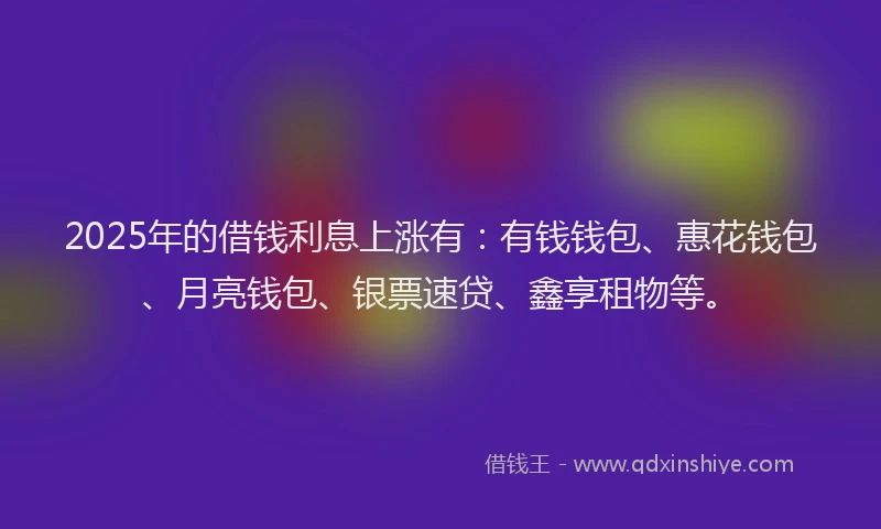 2025年的借钱利息上涨有：有钱钱包、惠花钱包、月亮钱包、银票速贷、鑫享租物等。