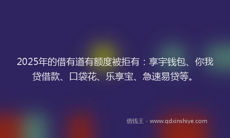 2025年的借有道有额度被拒有:享宇钱包、你我贷借款、口袋花、乐享宝、急速易贷等。