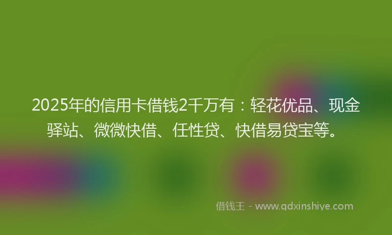 2025年的信用卡借钱2千万有：轻花优品、现金驿站、微微快借、任性贷、快借易贷宝等。