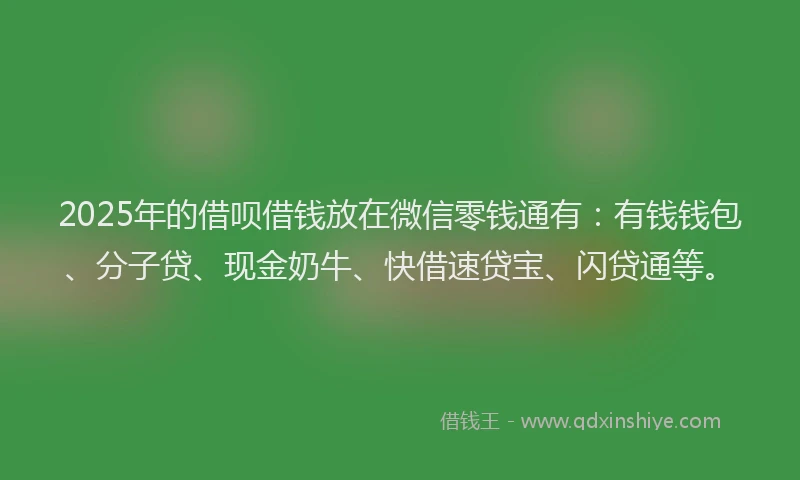 2025年的借呗借钱放在微信零钱通有：有钱钱包、分子贷、现金奶牛、快借速贷宝、闪贷通等。
