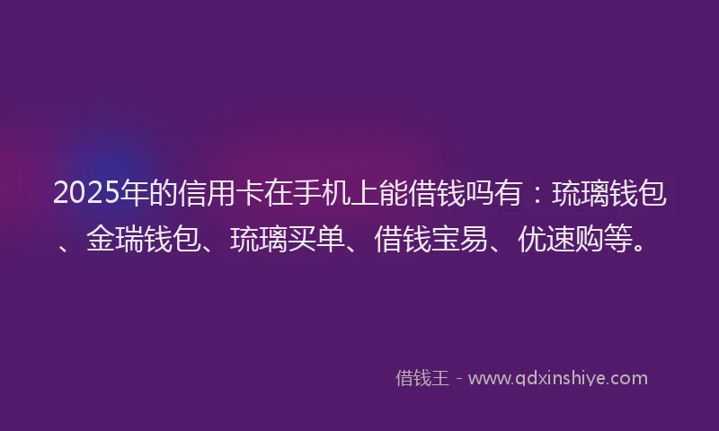 2025年的信用卡在手机上能借钱吗有：琉璃钱包、金瑞钱包、琉璃买单、借钱宝易、优速购等。
