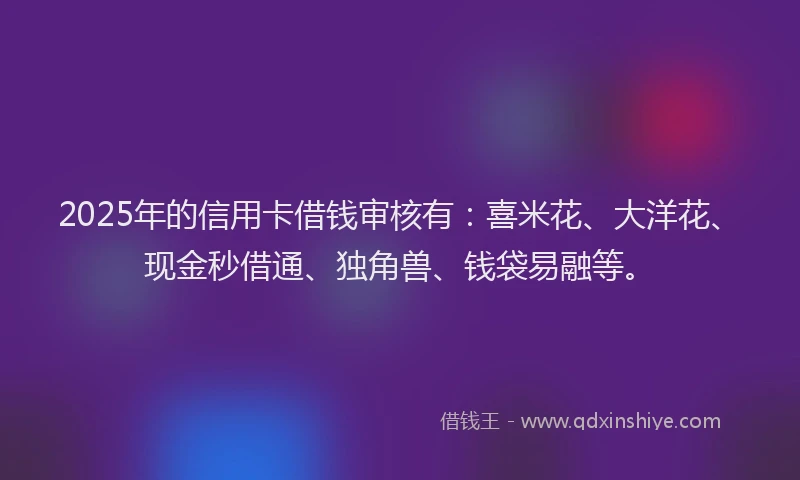 2025年的信用卡借钱审核有：喜米花、大洋花、现金秒借通、独角兽、钱袋易融等。