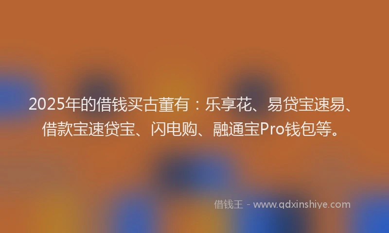 2025年的借钱买古董有：乐享花、易贷宝速易、借款宝速贷宝、闪电购、融通宝Pro钱包等。