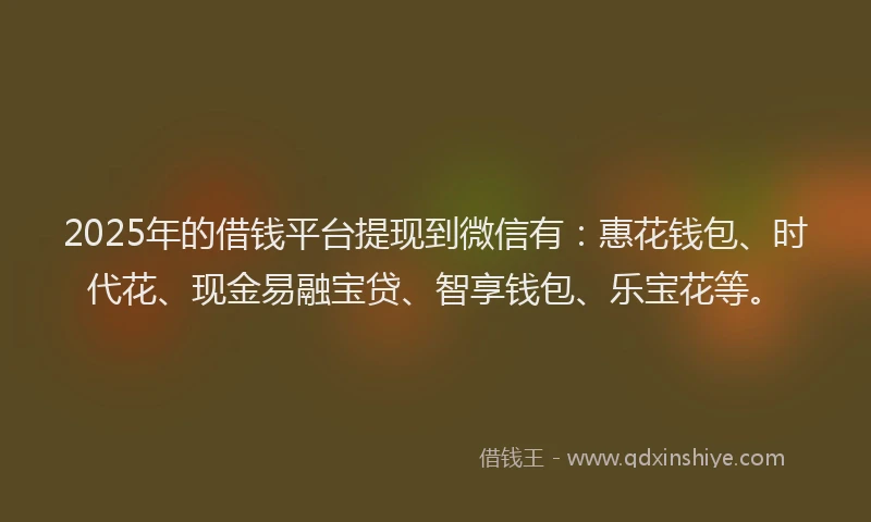 2025年的借钱平台提现到微信有：惠花钱包、时代花、现金易融宝贷、智享钱包、乐宝花等。
