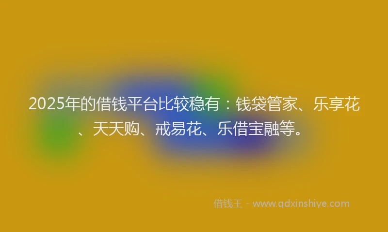 2025年的借钱平台比较稳有：钱袋管家、乐享花、天天购、戒易花、乐借宝融等。