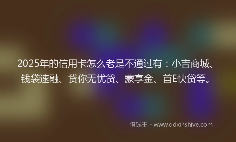 2025年的信用卡怎么老是不通过有：小吉商城、钱袋速融、贷你无忧贷、蒙享金、首E快贷等。