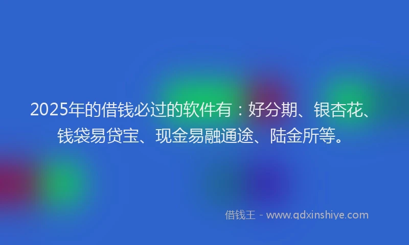 2025年的借钱必过的软件有：好分期、银杏花、钱袋易贷宝、现金易融通途、陆金所等。