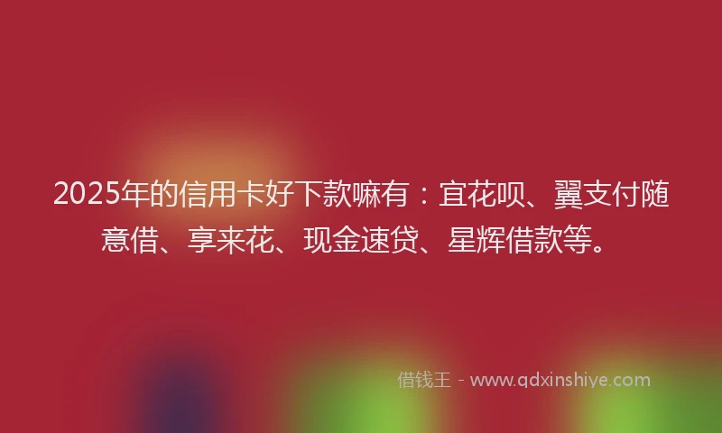 2025年的信用卡好下款嘛有：宜花呗、翼支付随意借、享来花、现金速贷、星辉借款等。