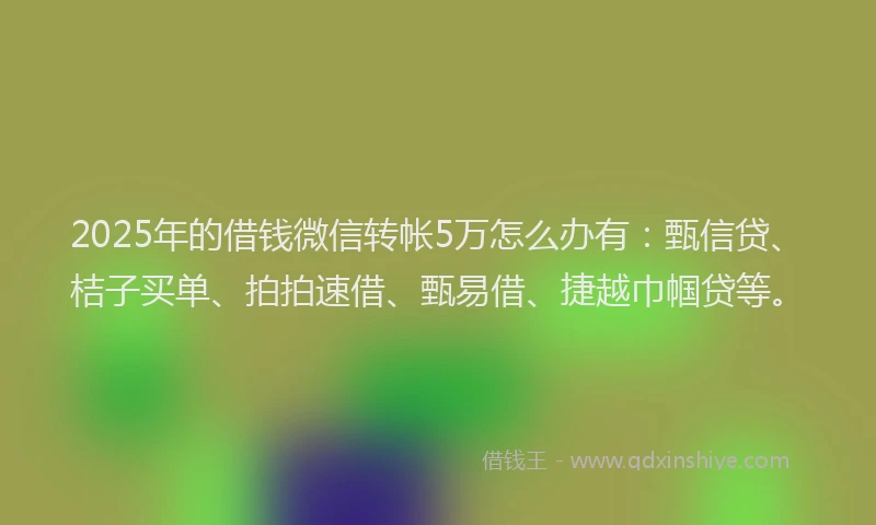 2025年的借钱微信转帐5万怎么办有：甄信贷、桔子买单、拍拍速借、甄易借、捷越巾帼贷等。