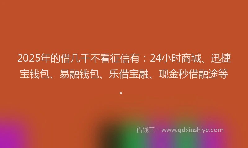 2025年的借几千不看征信有：24小时商城、迅捷宝钱包、易融钱包、乐借宝融、现金秒借融途等。