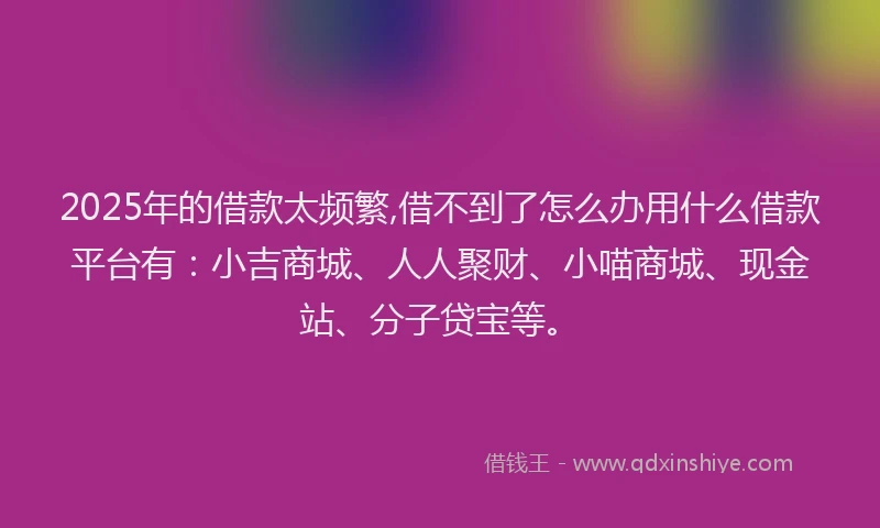 2025年的借款太频繁,借不到了怎么办用什么借款平台有：小吉商城、人人聚财、小喵商城、现金站、分子贷宝等。