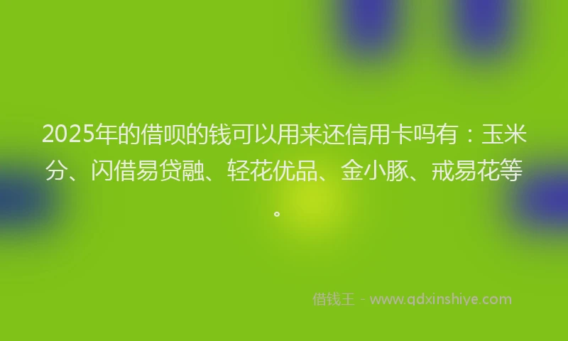 2025年的借呗的钱可以用来还信用卡吗有：玉米分、闪借易贷融、轻花优品、金小豚、戒易花等。