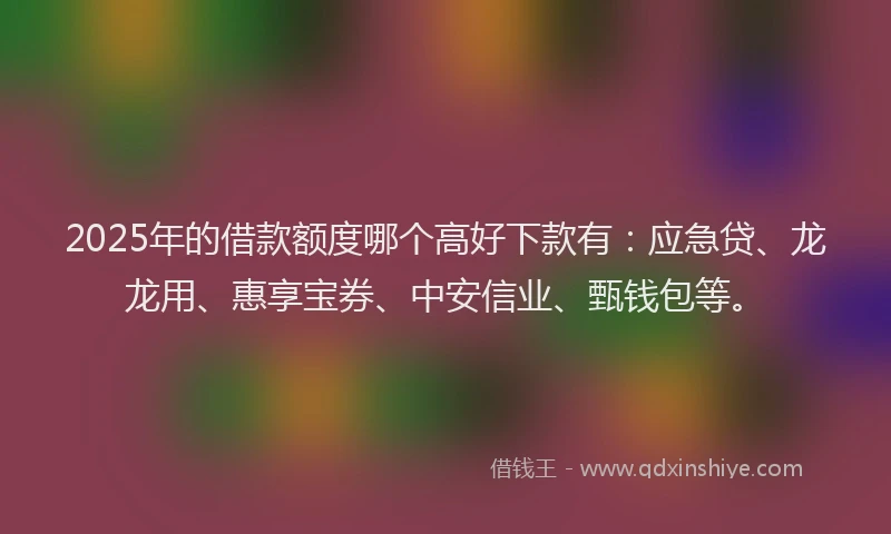 2025年的借款额度哪个高好下款有：应急贷、龙龙用、惠享宝券、中安信业、甄钱包等。