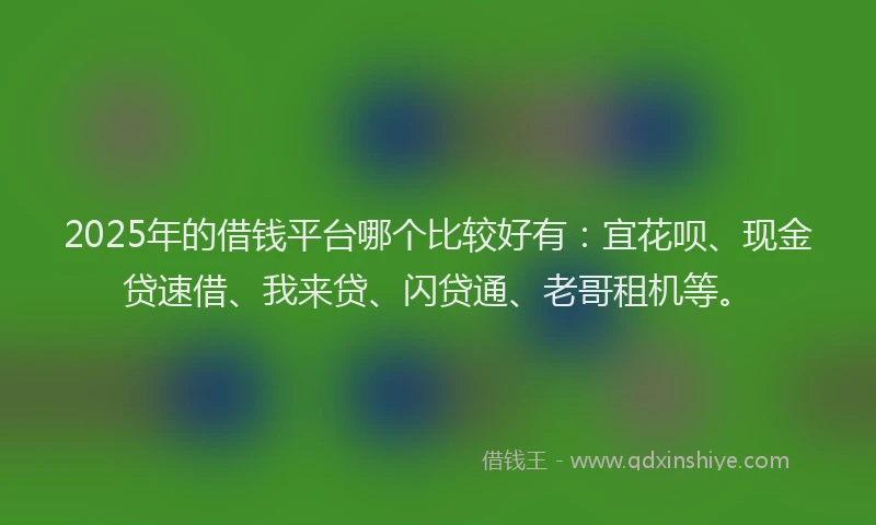 2025年的借钱平台哪个比较好有:宜花呗、现金贷速借、我来贷、闪贷通、老哥租机等。