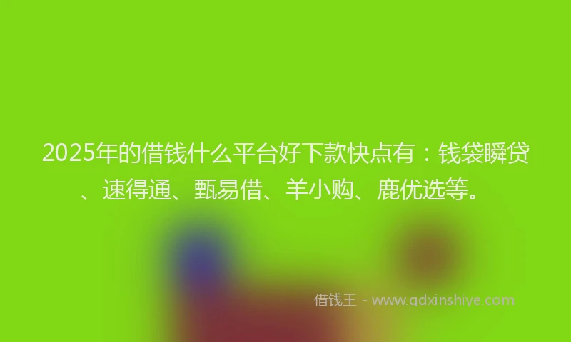2025年的借钱什么平台好下款快点有：钱袋瞬贷、速得通、甄易借、羊小购、鹿优选等。
