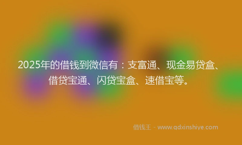 2025年的借钱到微信有：支富通、现金易贷盒、借贷宝通、闪贷宝盒、速借宝等。