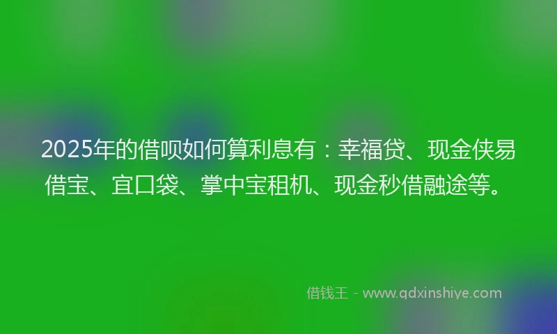 2025年的借呗如何算利息有：幸福贷、现金侠易借宝、宜口袋、掌中宝租机、现金秒借融途等。