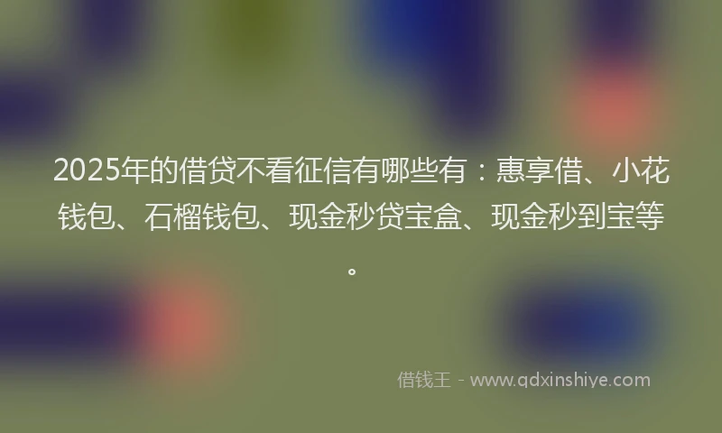 2025年的借贷不看征信有哪些有：惠享借、小花钱包、石榴钱包、现金秒贷宝盒、现金秒到宝等。