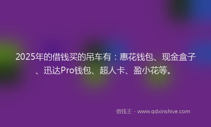 2025年的借钱买的吊车有：惠花钱包、现金盒子、迅达Pro钱包、超人卡、盈小花等。