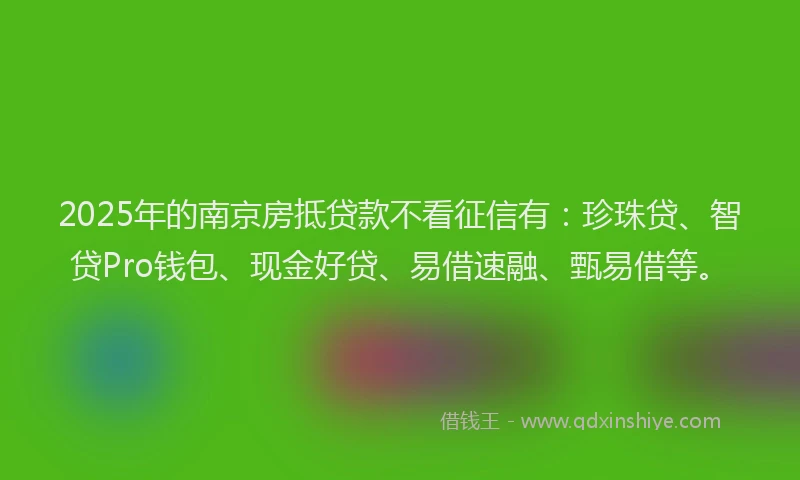 2025年的南京房抵贷款不看征信有：珍珠贷、智贷Pro钱包、现金好贷、易借速融、甄易借等。