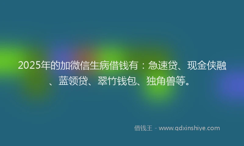 2025年的加微信生病借钱有：急速贷、现金侠融、蓝领贷、翠竹钱包、独角兽等。