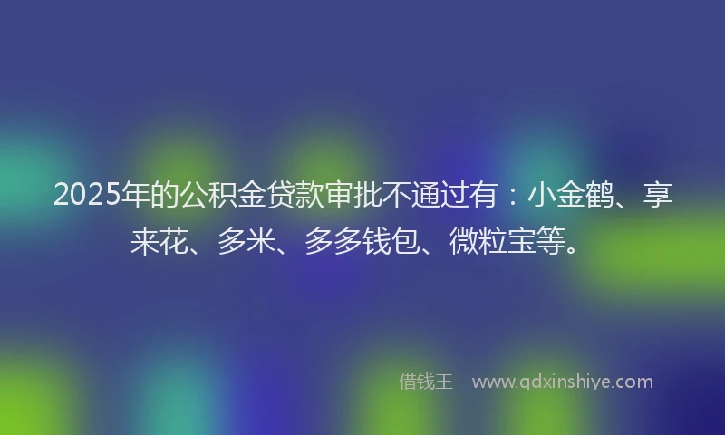 2025年的公积金贷款审批不通过有：小金鹤、享来花、多米、多多钱包、微粒宝等。
