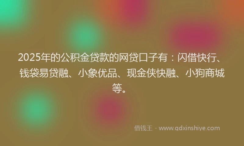 2025年的公积金贷款的网贷口子有：闪借快行、钱袋易贷融、小象优品、现金侠快融、小狗商城等。