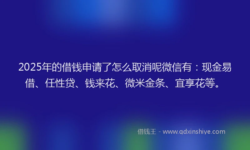 2025年的借钱申请了怎么取消呢微信有：现金易借、任性贷、钱来花、微米金条、宜享花等。