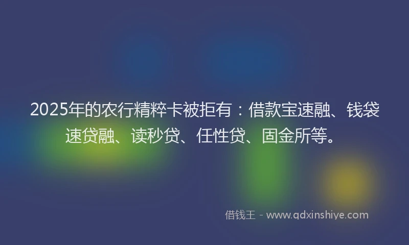 2025年的农行精粹卡被拒有：借款宝速融、钱袋速贷融、读秒贷、任性贷、固金所等。