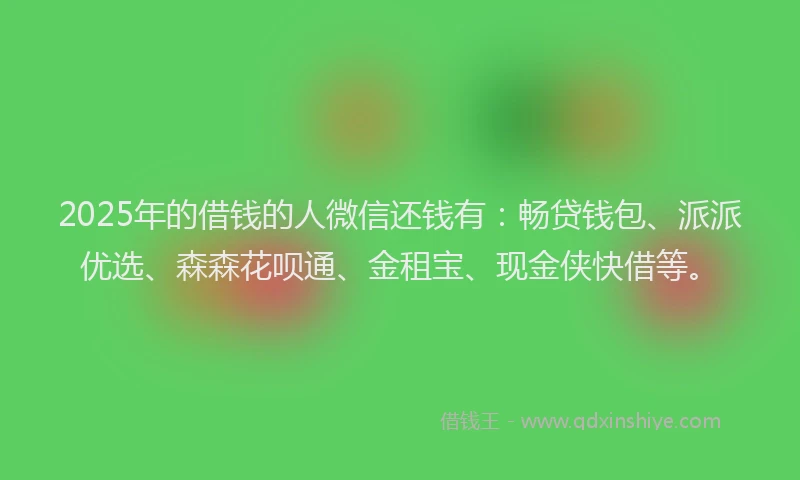 2025年的借钱的人微信还钱有：畅贷钱包、派派优选、森森花呗通、金租宝、现金侠快借等。