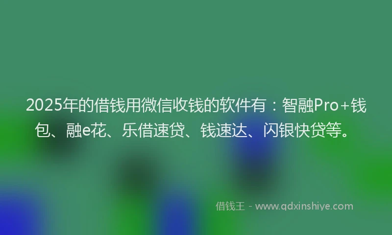 2025年的借钱用微信收钱的软件有：智融Pro+钱包、融e花、乐借速贷、钱速达、闪银快贷等。