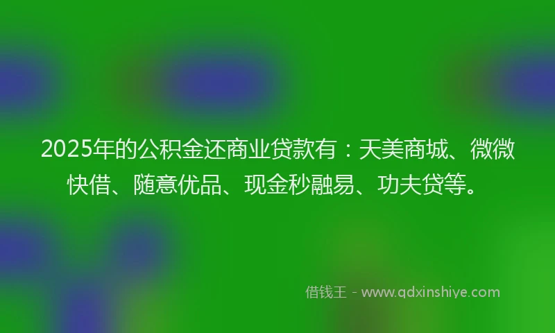 2025年的公积金还商业贷款有：天美商城、微微快借、随意优品、现金秒融易、功夫贷等。