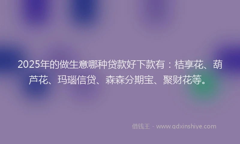 2025年的做生意哪种贷款好下款有：桔享花、葫芦花、玛瑙信贷、森森分期宝、聚财花等。
