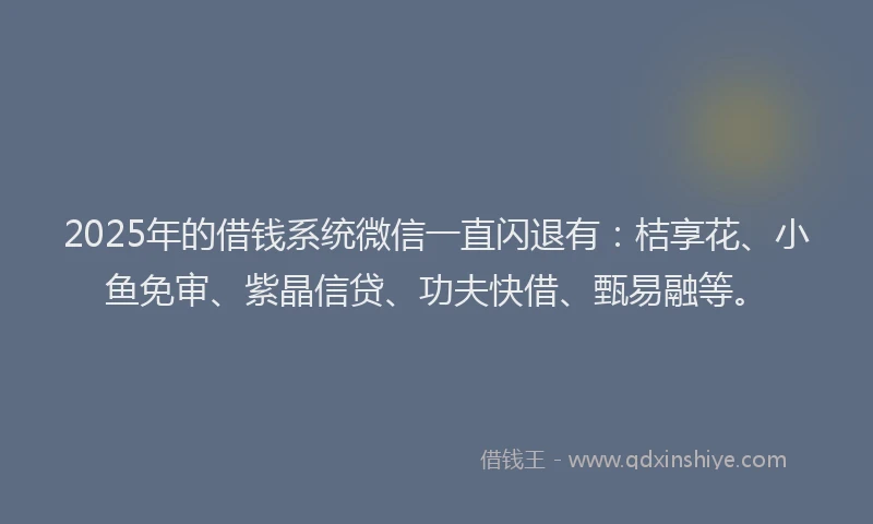 2025年的借钱系统微信一直闪退有：桔享花、小鱼免审、紫晶信贷、功夫快借、甄易融等。