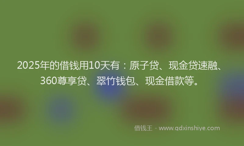 2025年的借钱用10天有：原子贷、现金贷速融、360尊享贷、翠竹钱包、现金借款等。