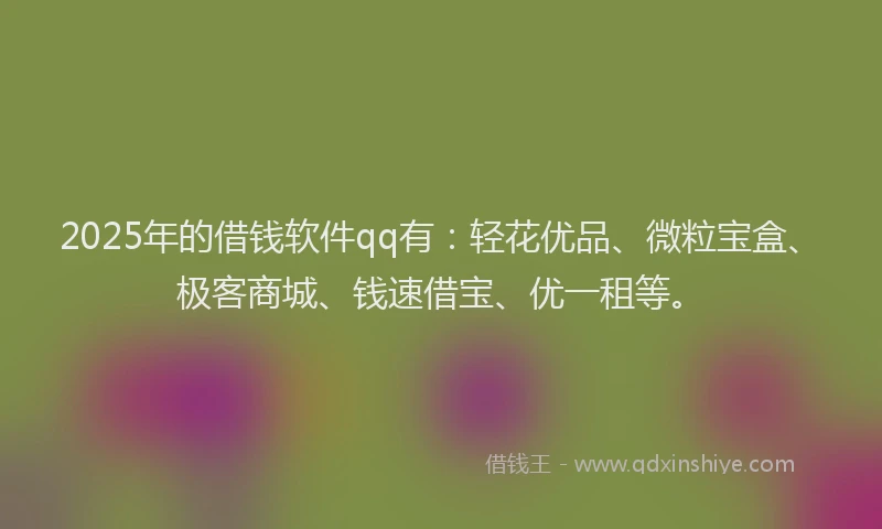 2025年的借钱软件qq有：轻花优品、微粒宝盒、极客商城、钱速借宝、优一租等。