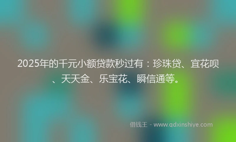 2025年的千元小额贷款秒过有：珍珠贷、宜花呗、天天金、乐宝花、瞬信通等。