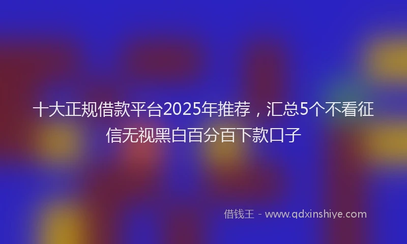十大正规借款平台2025年推荐，汇总5个不看征信无视黑白百分百下款口子