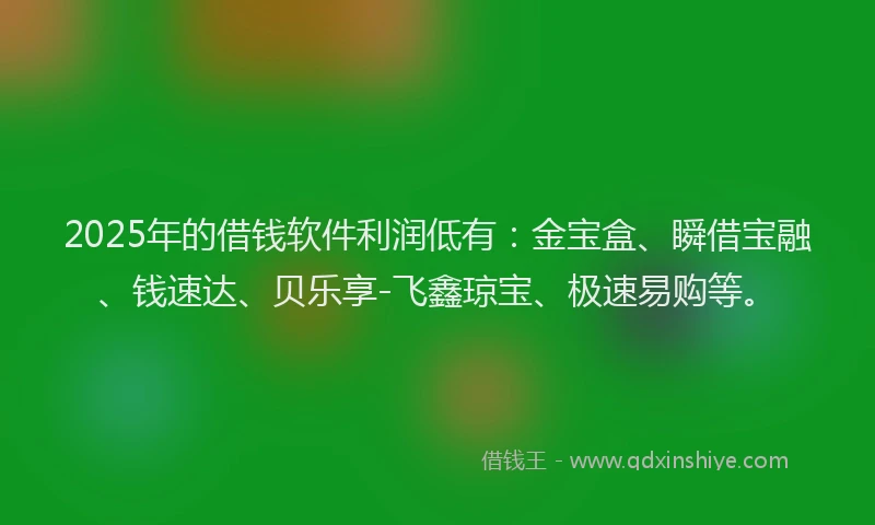 2025年的借钱软件利润低有：金宝盒、瞬借宝融、钱速达、贝乐享-飞鑫琼宝、极速易购等。