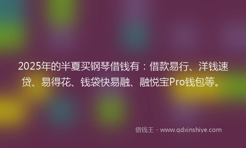 2025年的半夏买钢琴借钱有：借款易行、洋钱速贷、易得花、钱袋快易融、融悦宝Pro钱包等。