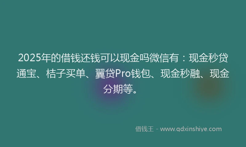 2025年的借钱还钱可以现金吗微信有：现金秒贷通宝、桔子买单、翼贷Pro钱包、现金秒融、现金分期等。