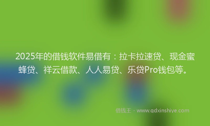 2025年的借钱软件易借有：拉卡拉速贷、现金蜜蜂贷、祥云借款、人人易贷、乐贷Pro钱包等。