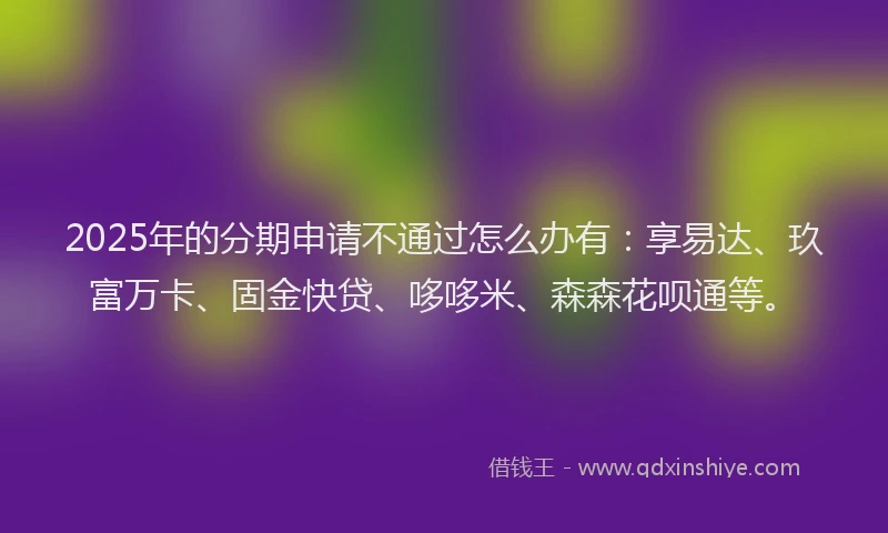 2025年的分期申请不通过怎么办有：享易达、玖富万卡、固金快贷、哆哆米、森森花呗通等。