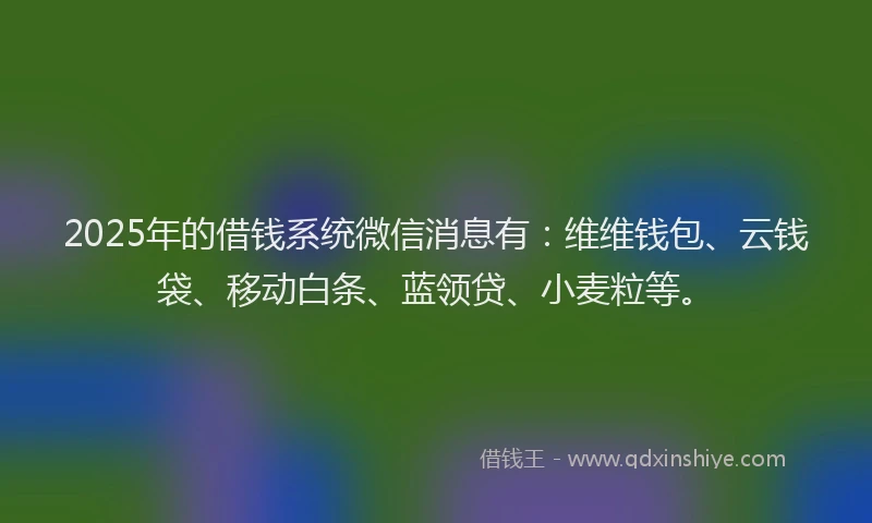2025年的借钱系统微信消息有：维维钱包、云钱袋、移动白条、蓝领贷、小麦粒等。