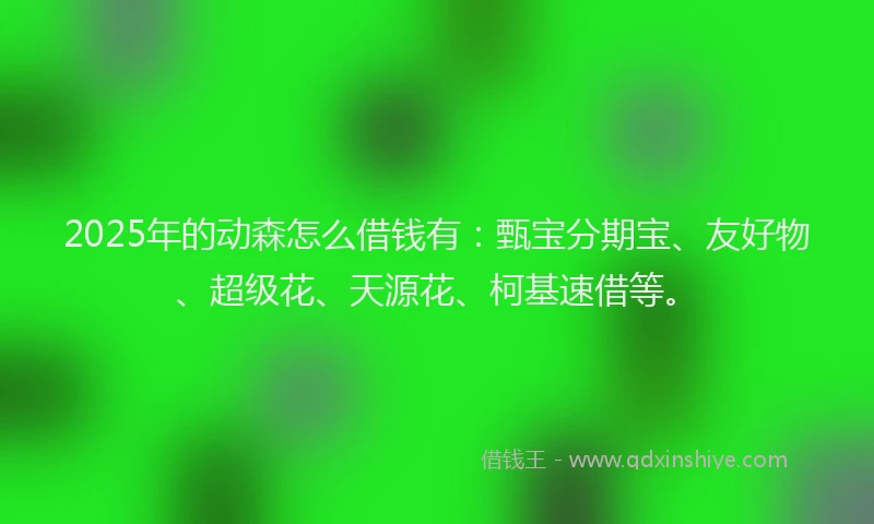2025年的动森怎么借钱有：甄宝分期宝、友好物、超级花、天源花、柯基速借等。