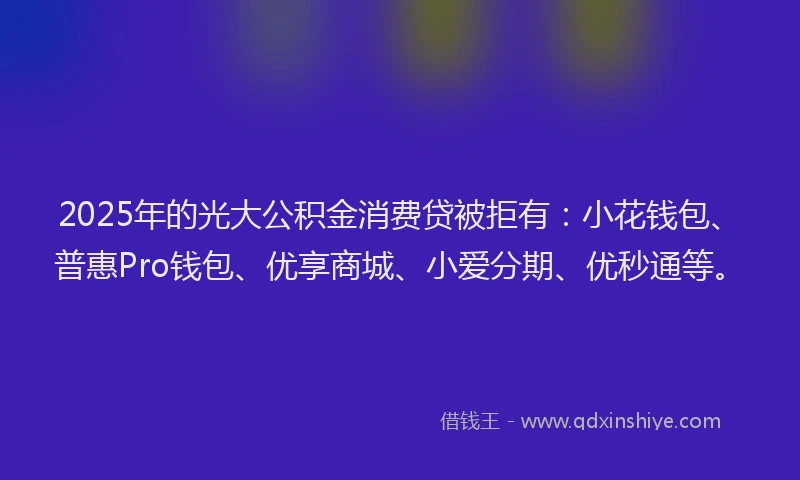 2025年的光大公积金消费贷被拒有：小花钱包、普惠Pro钱包、优享商城、小爱分期、优秒通等。