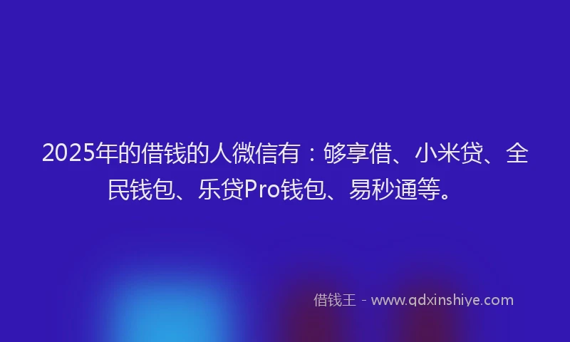 2025年的借钱的人微信有：够享借、小米贷、全民钱包、乐贷Pro钱包、易秒通等。